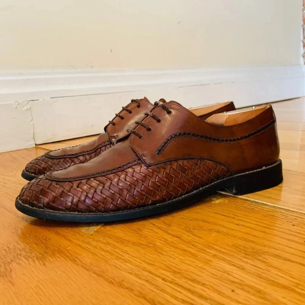 Italian Hand- Made Woven Leather 'Mezlan' Oxford Shoes Men's Size 9 W